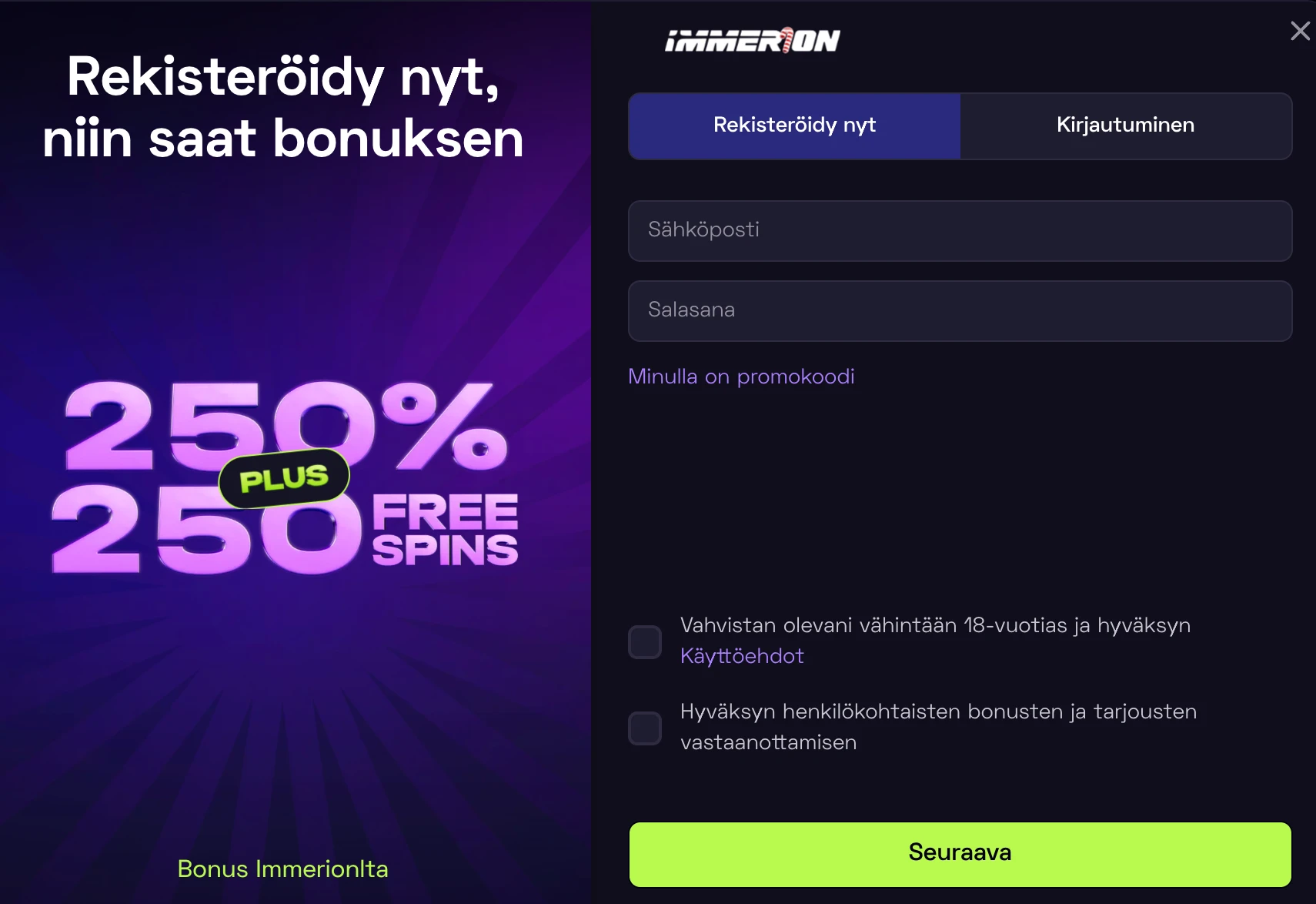 Immerion Casino registration